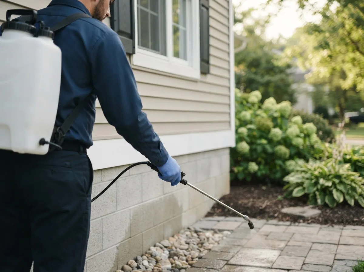 Pest control technician inspecting a home in Rockbridge, IL